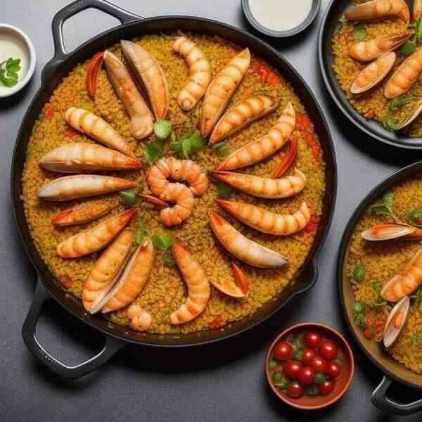 Паэлья с куриным филе морепродуктами и филе палтуса